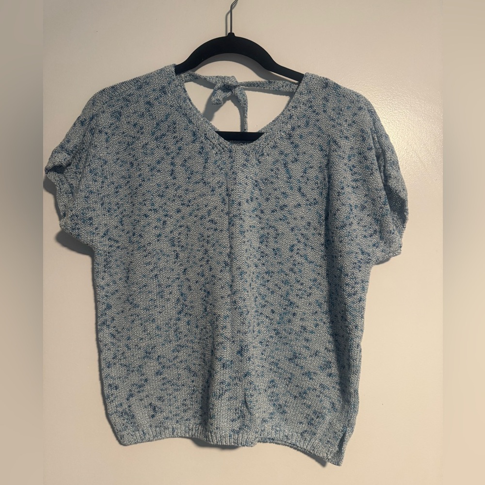 Chico’s Knit Top Marled Blue Short Sleeve Size 0 (S/M